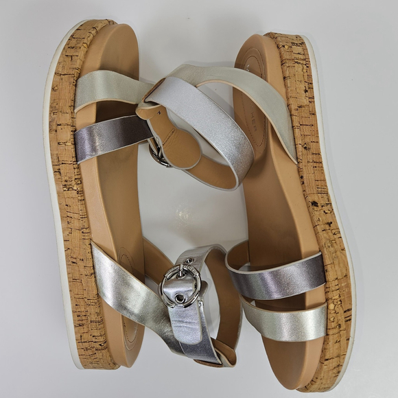Marc Fisher Verily 8 WIDE Silver Multi Leather Cork Low Platform Sandal Metallic - Picture 10 of 16